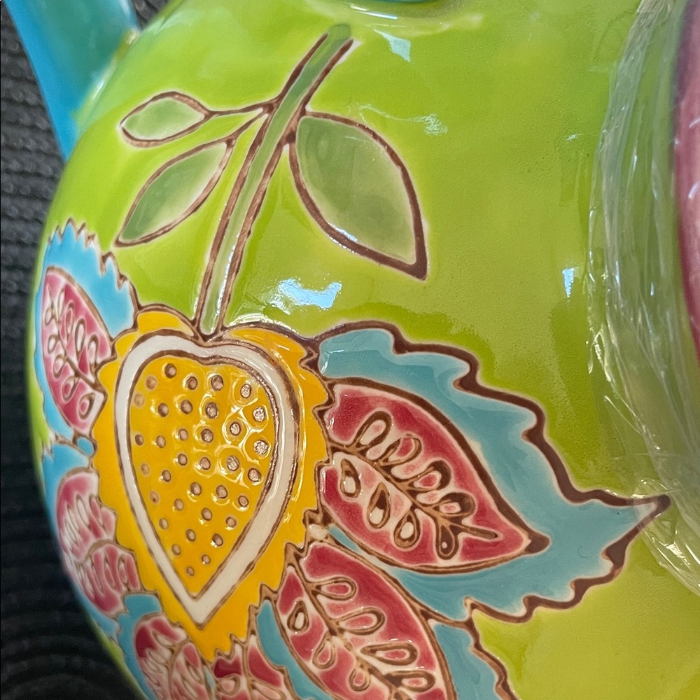Dutch Wax Colorful Hand Painted Floral Ceramic New Teapot and 2 Cups Set - Picture 12 of 15